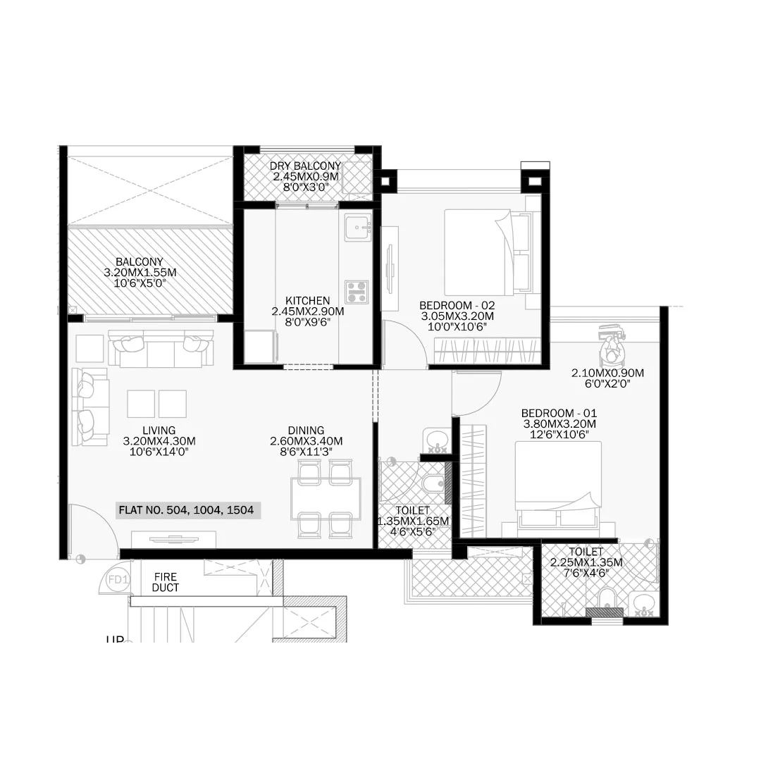 Sukhwani Kingsley Thergaon 2BHK Floor Plan Image