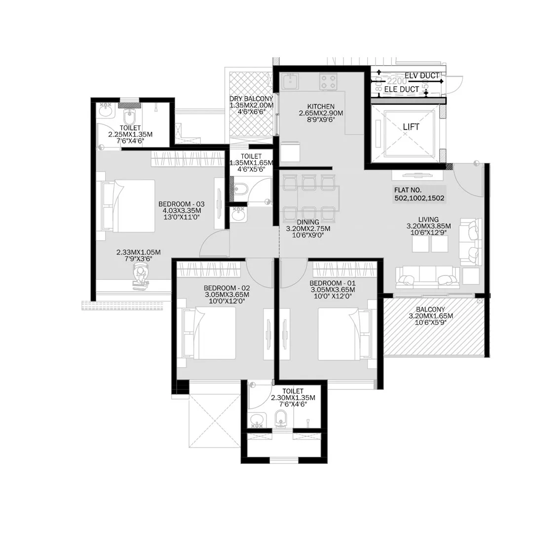 Sukhwani Kingsley Thergaon 3BHK Floor Plan Image